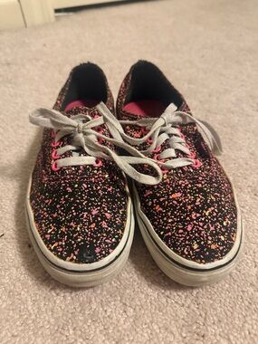 Vans Splatter Paint Sneakers Black Pink Orange Lace Up Shoes